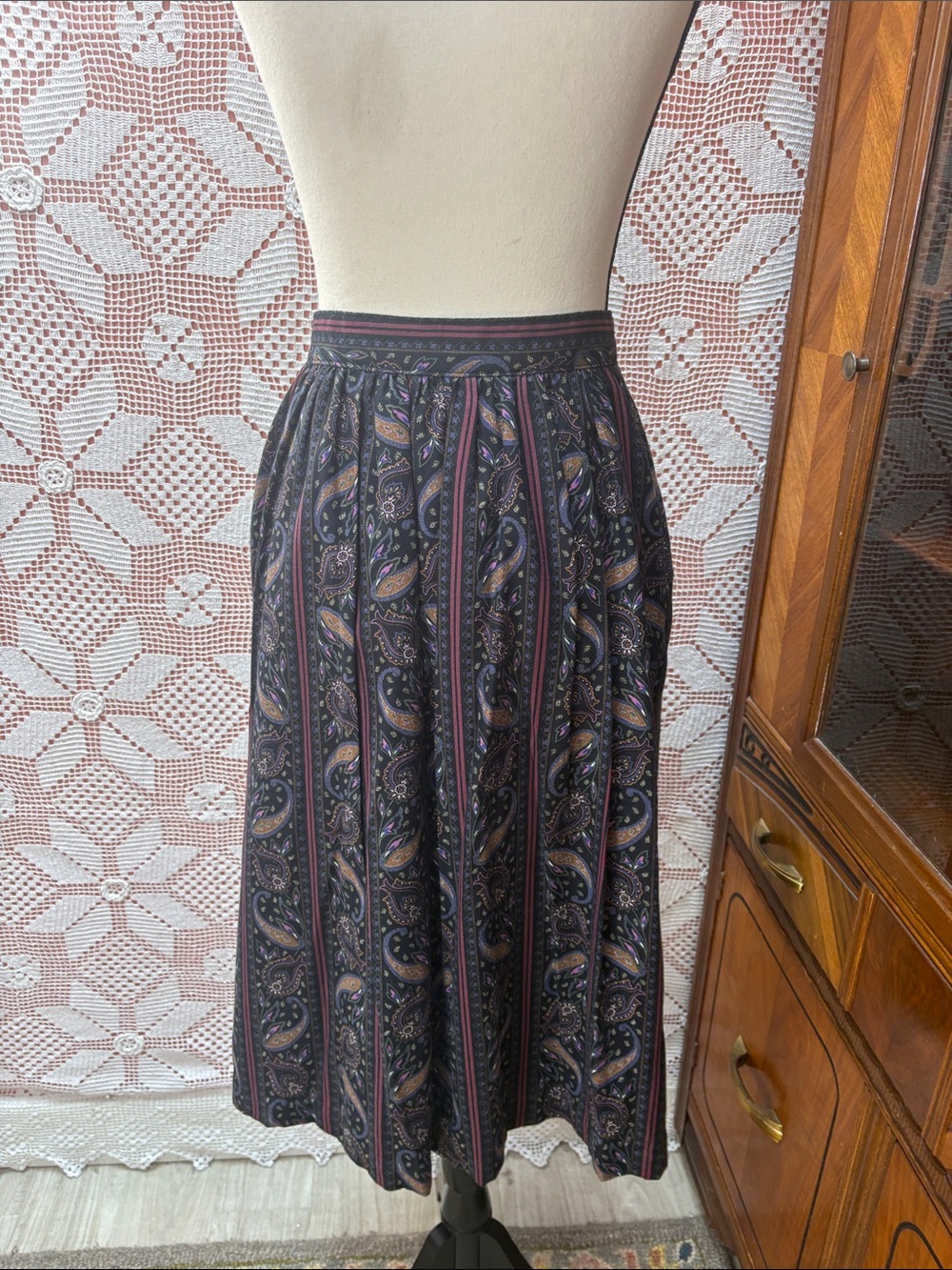 Vintage Paisley Pleated Midi Skirt Sz XS - Picture 13 of 14